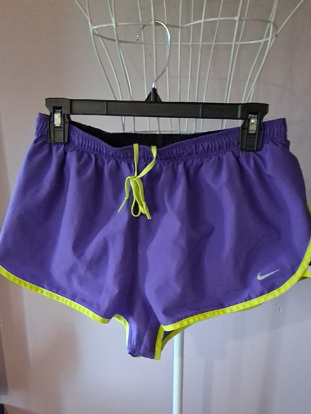 Nike Women's Purple Athletic Shorts with Yellow Trim